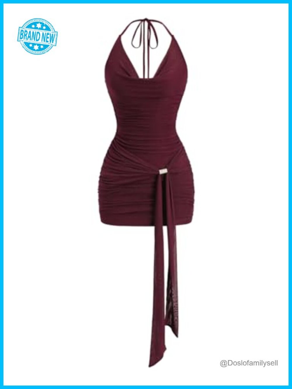 Sleeveless Halter Neck Backless Bodycon Mini Dress Ruched Tie Front